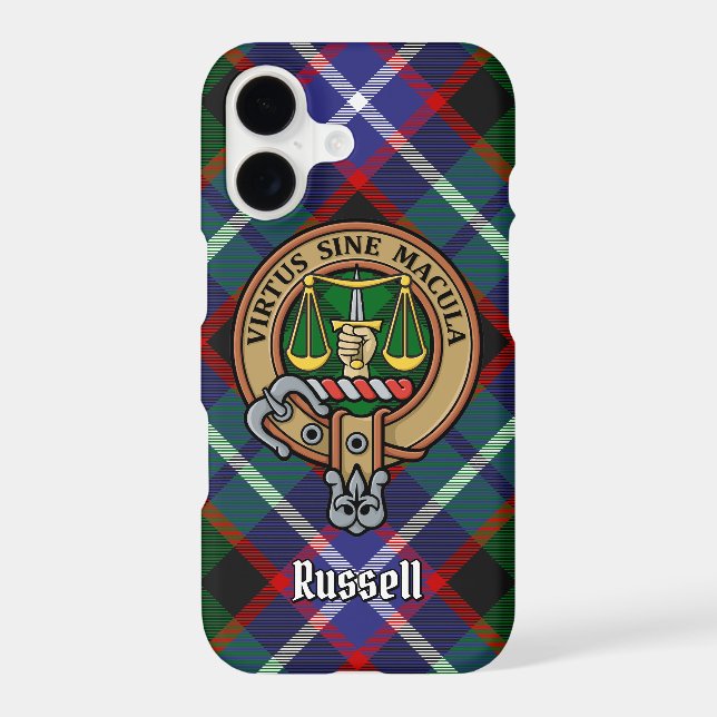 Clan Russell Crest over Tartan Case-Mate iPhone Case (Back)