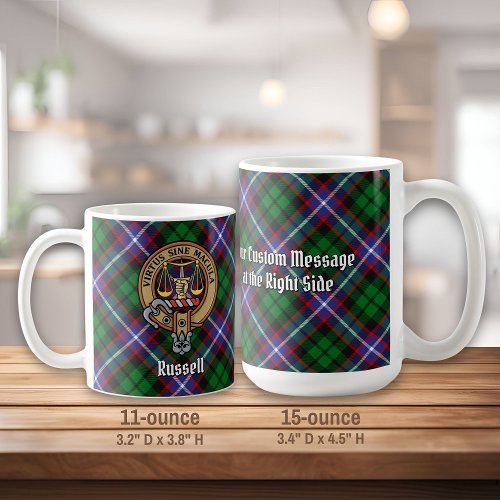 Clan Russell Crest over Tartan Coffee Mug