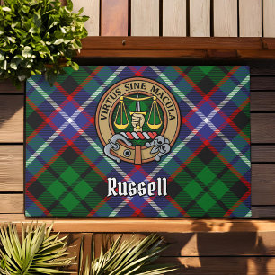 Clan Russell Crest over Tartan Doormat