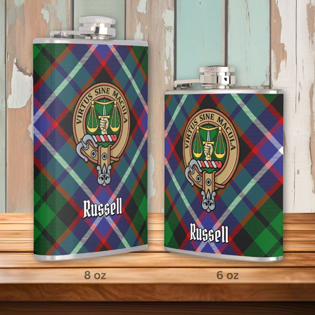 Clan Russell Crest over Tartan Flask (Creator Uploaded)