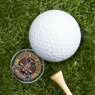 Clan Russell Crest over Tartan Golf Ball Marker