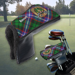 Clan Russell Crest over Tartan Golf Head Cover