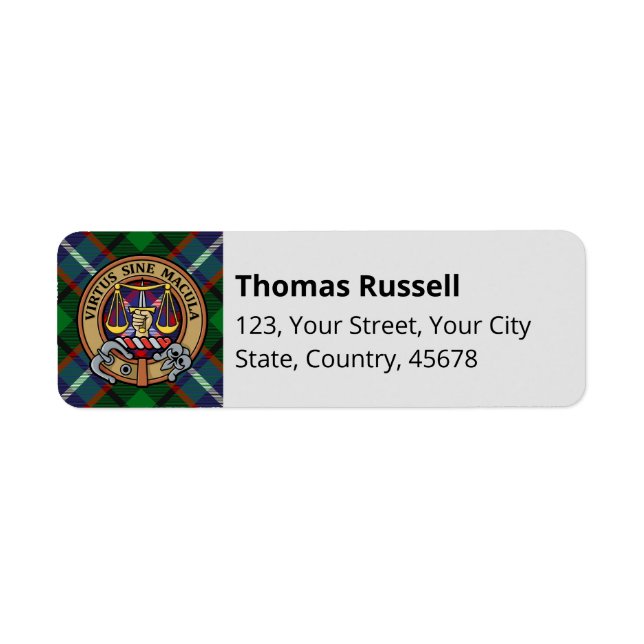 Clan Russell Crest over Tartan Label (Front)