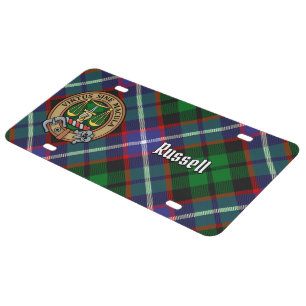 Clan Russell Crest over Tartan License Plate