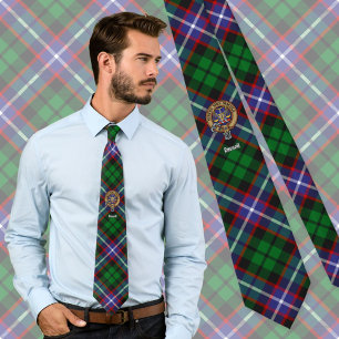 Clan Russell Crest over Tartan Neck Tie