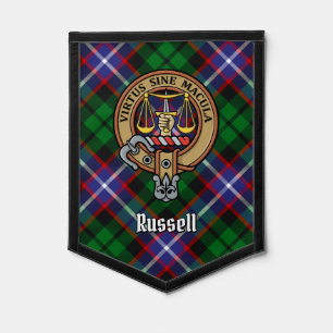 Clan Russell Crest over Tartan Pennant