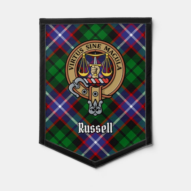 Clan Russell Crest over Tartan Pennant (Front)