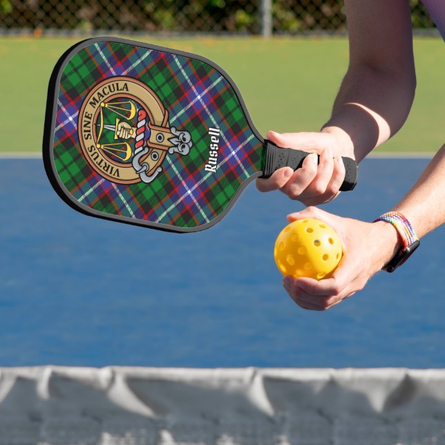 Clan Russell Crest over Tartan Pickleball Paddle (Insitu)