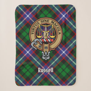 Clan Russell Crest over Tartan Sherpa Blanket