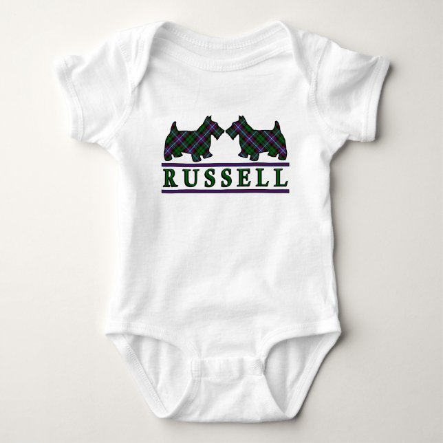 Clan Russell Tartan Scottie Dogs Baby Bodysuit (Front)