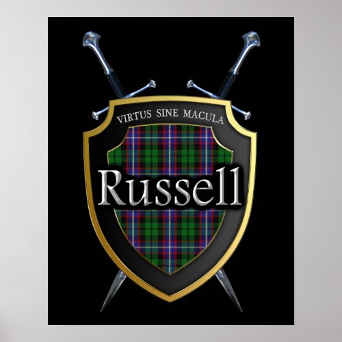 Clan Russell Tartan Shield  Swords Print