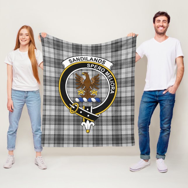 Clan Sandilands Grey Tartan Plaid Fleece Blanket (In Situ)