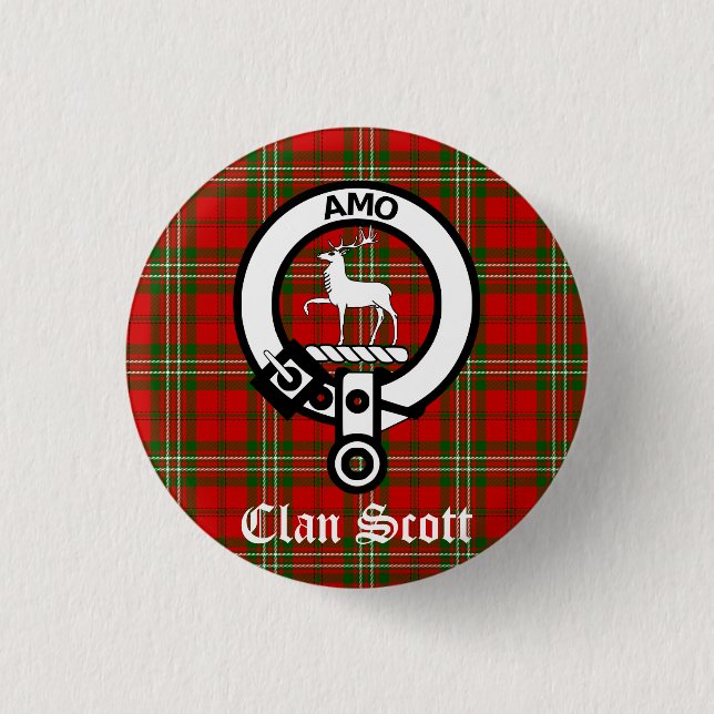 Clan Scott Crest Badge and Tartan Button (Front)