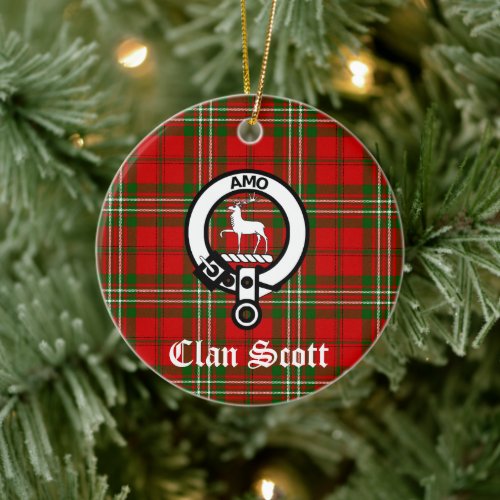 Clan Scott Crest Badge and Tartan  Ceramic Ornament