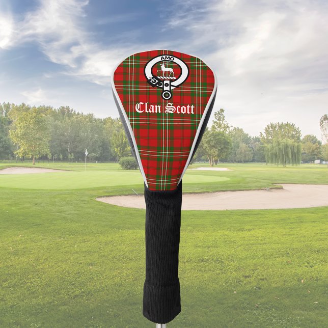 Clan Scott Crest Badge and Tartan Customizable Golf Head Cover (Creator Uploaded)