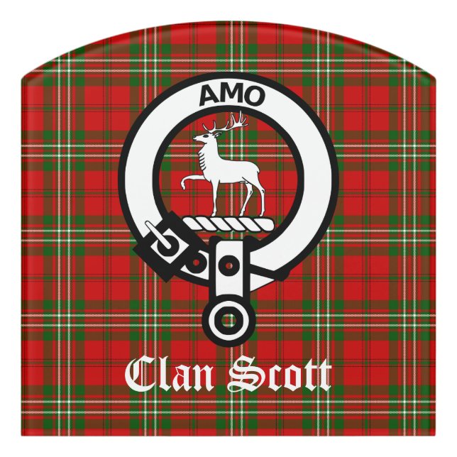 Clan Scott Crest Badge and Tartan Door Sign (Contour Front)
