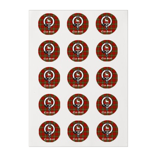 Clan Scott Crest Badge and Tartan Edible Frosting Rounds (Sheet)