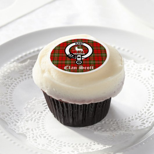 Clan Scott Crest Badge and Tartan Edible Frosting Rounds (Cupcake)