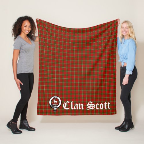 Clan Scott Crest Badge and Tartan Fleece Blanket