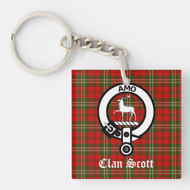 Clan Scott Crest Badge and Tartan Keychain (Front)