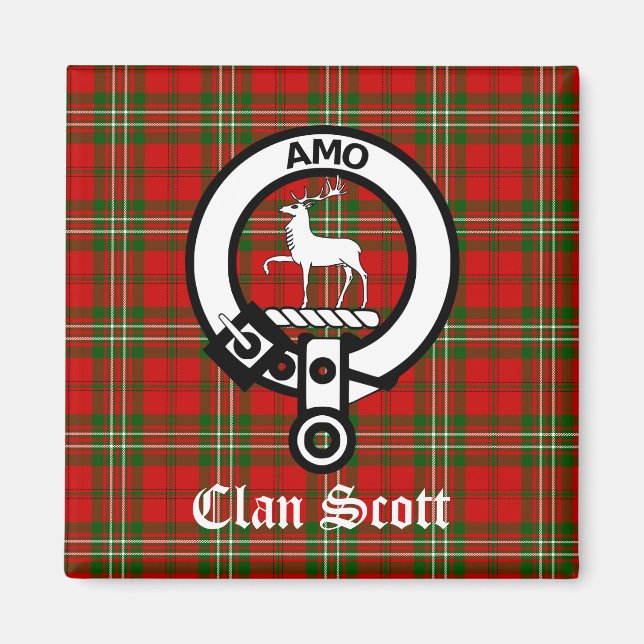 Clan Scott Crest Badge and Tartan Magnet (Front)