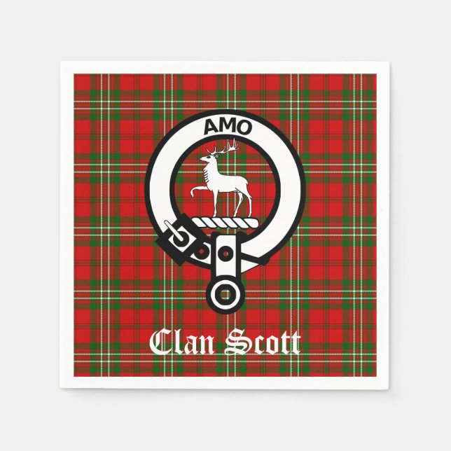 Clan Scott Crest Badge and Tartan Napkins (Front)