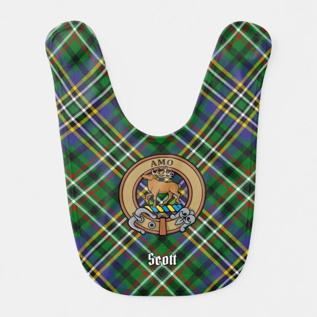 Clan Scott Crest over Green Tartan Baby Bib (Front)