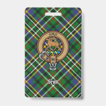 Clan Scott Crest over Green Tartan Badge