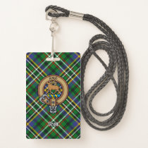 Clan Scott Crest over Green Tartan Badge