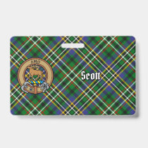 Clan Scott Crest over Green Tartan Badge