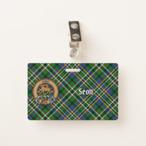 Clan Scott Crest over Green Tartan Badge