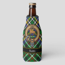 Clan Scott Crest over Green Tartan Bottle Cooler