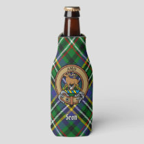 Clan Scott Crest over Green Tartan Bottle Cooler