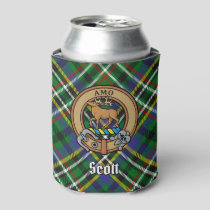 Clan Scott Crest over Green Tartan Can Cooler