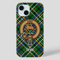 Clan Scott Crest over Green Tartan iPhone 15 Case