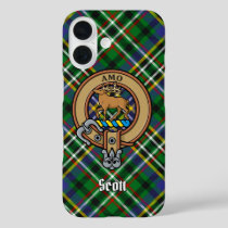 Clan Scott Crest over Green Tartan iPhone 16 Case