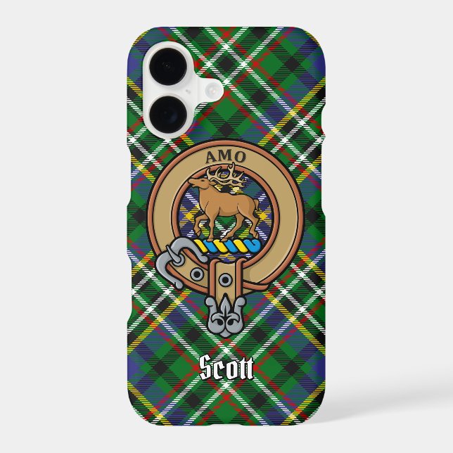 Clan Scott Crest over Green Tartan Case-Mate iPhone Case (Back)