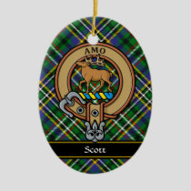Clan Scott Crest over Green Tartan Ceramic Ornament