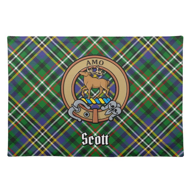 Clan Scott Crest over Green Tartan Cloth Placemat (Front)