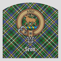 Clan Scott Crest over Green Tartan Door Sign