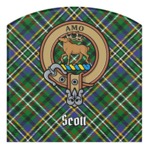 Clan Scott Crest over Green Tartan Door Sign