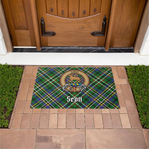 Clan Scott Crest over Green Tartan Doormat