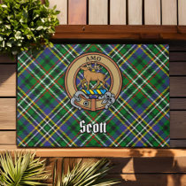 Clan Scott Crest over Green Tartan Doormat