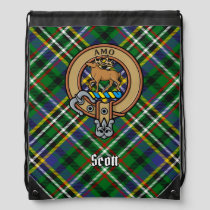 Clan Scott Crest over Green Tartan Drawstring Bag