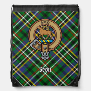 Clan Scott Crest over Green Tartan Drawstring Bag