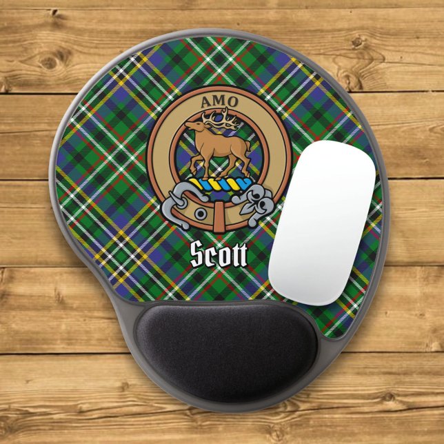 Clan Scott Crest over Green Tartan Gel Mouse Pad (Creator Uploaded)