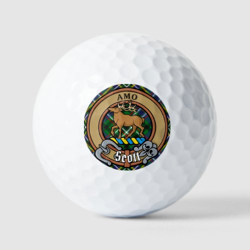 Clan Scott Crest over Green Tartan Golf Balls