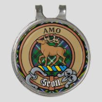 Clan Scott Crest over Green Tartan Golf Hat Clip