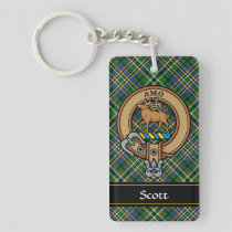 Clan Scott Crest over Green Tartan Keychain