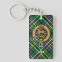 Clan Scott Crest over Green Tartan Keychain